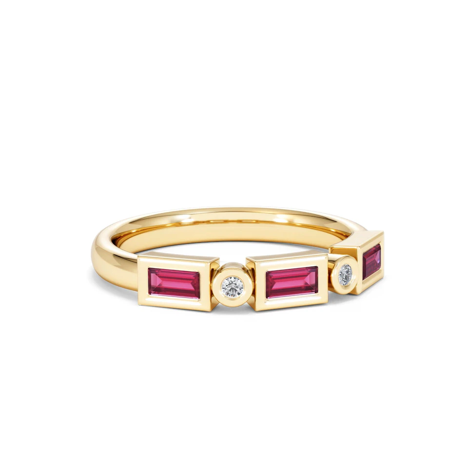 Forme 0.37ct Baguette Cut Lab Ruby 5 Stone Ring in 18K Gold Vermeil