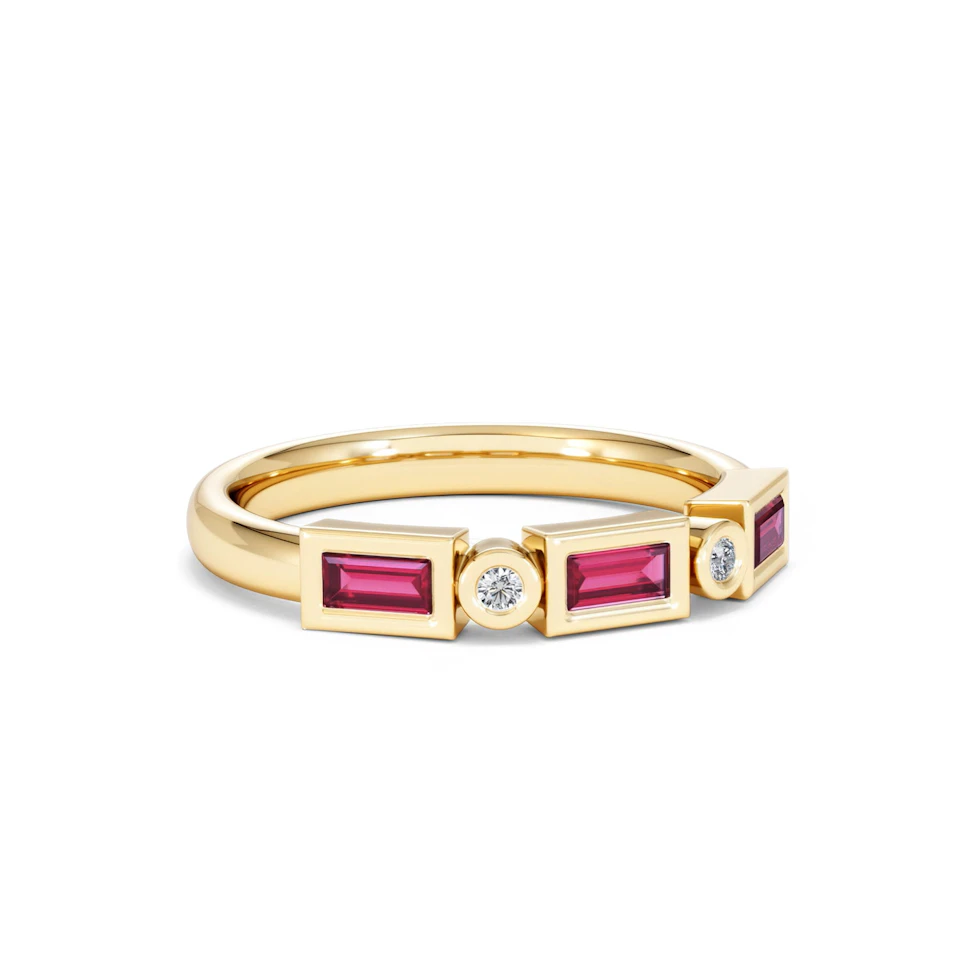 Forme 0.37ct Baguette Cut Lab Ruby 5 Stone Ring in 18K Gold Vermeil