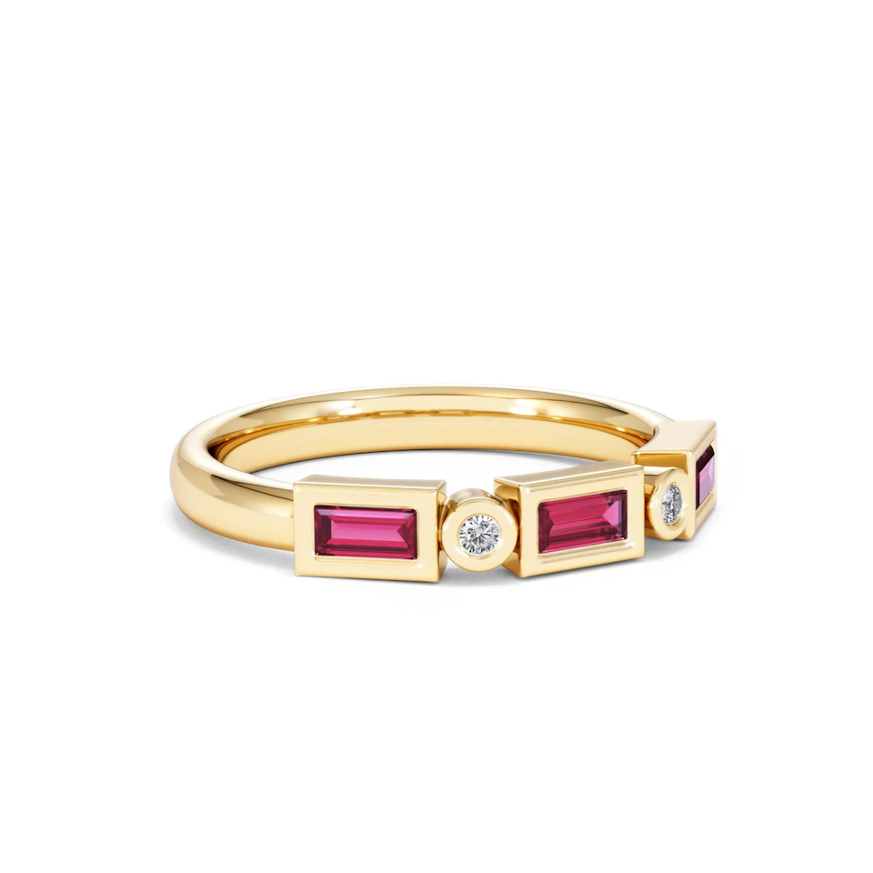 Forme 0.37ct Baguette Cut Lab Ruby 5 Stone Ring in 18K Gold Vermeil