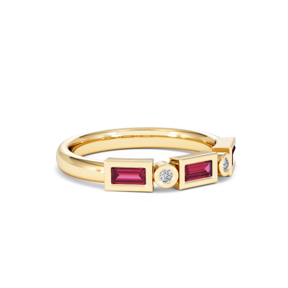 Forme 0.37ct Baguette Cut Lab Ruby 5 Stone Ring in 18K Gold Vermeil