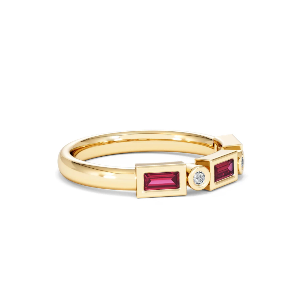 Forme 0.37ct Baguette Cut Lab Ruby 5 Stone Ring in 18K Gold Vermeil
