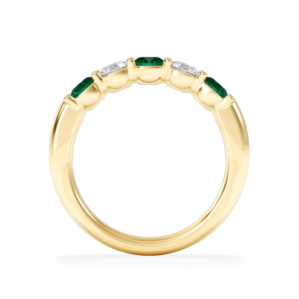 Solene 0.75ct Round Cut Lab Emerald and Lab Diamond Half Eternity Ring in 18K Yellow Gold
