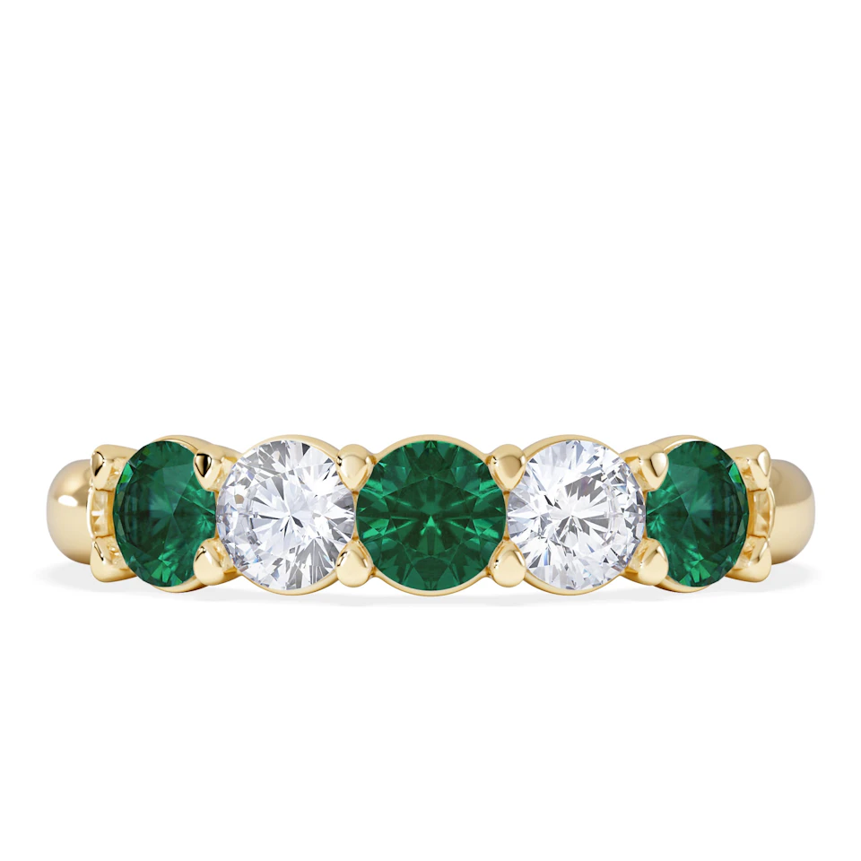 Solene 0.75ct Round Cut Lab Emerald and Lab Diamond Half Eternity Ring in 18K Yellow Gold