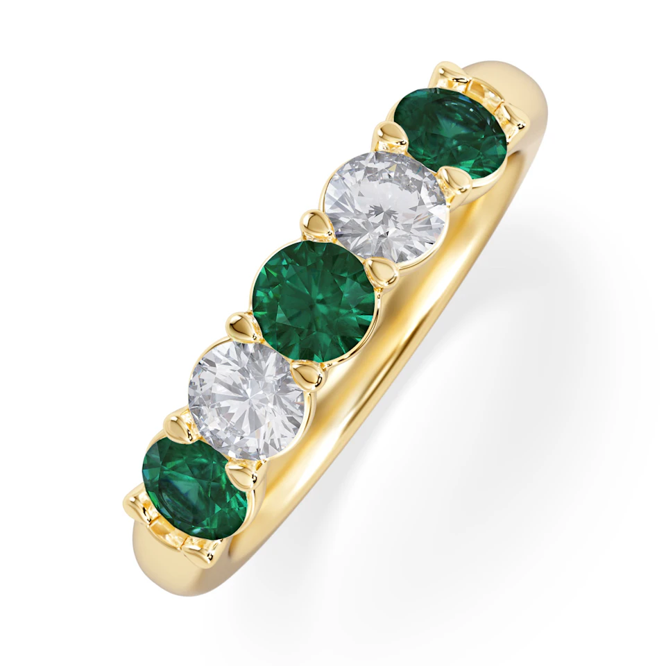 Solene 0.75ct Round Cut Lab Emerald and Lab Diamond Half Eternity Ring in 18K Yellow Gold