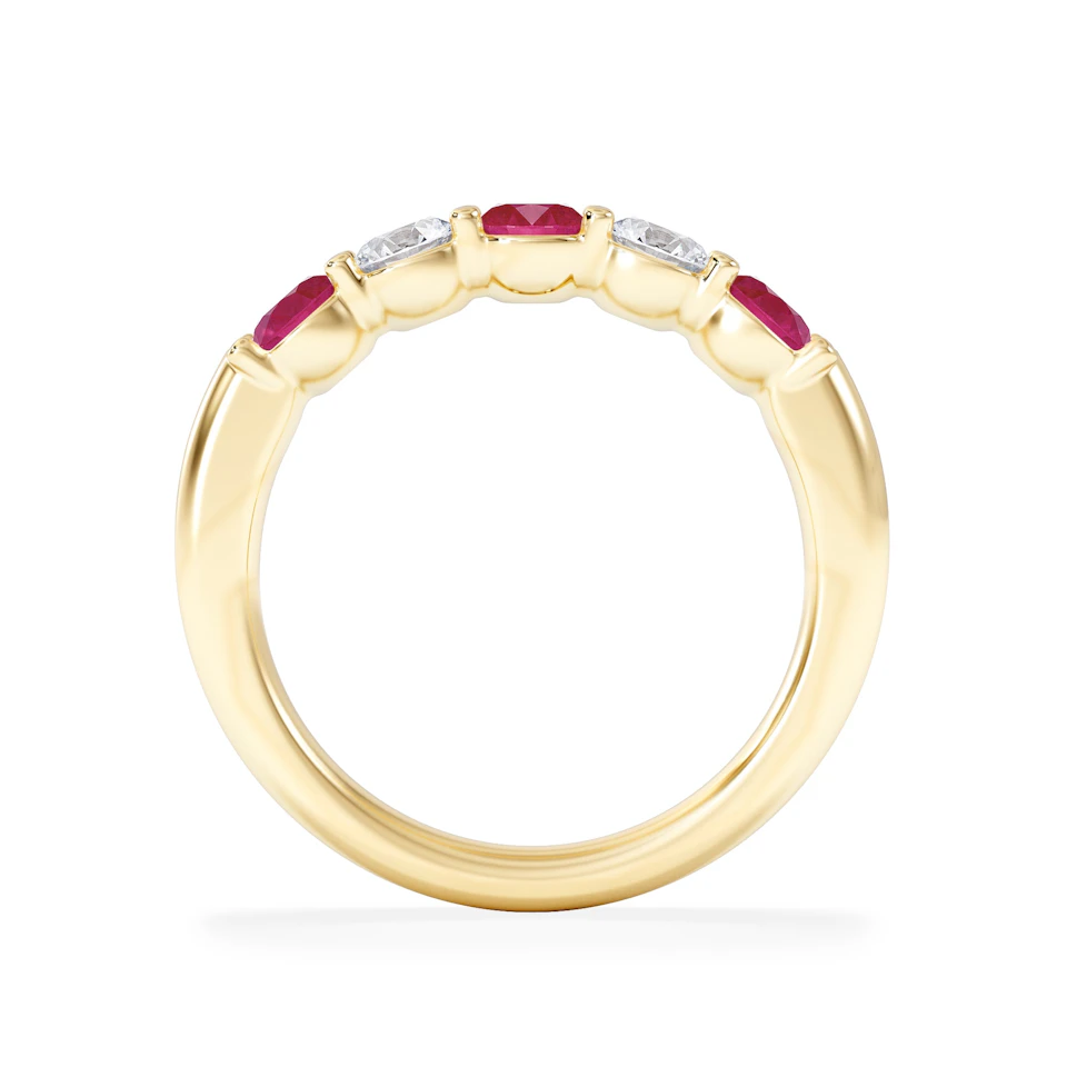 Solene 0.75ct Round Cut Lab Ruby and Lab Diamond Half Eternity Ring in 18K Yellow Gold