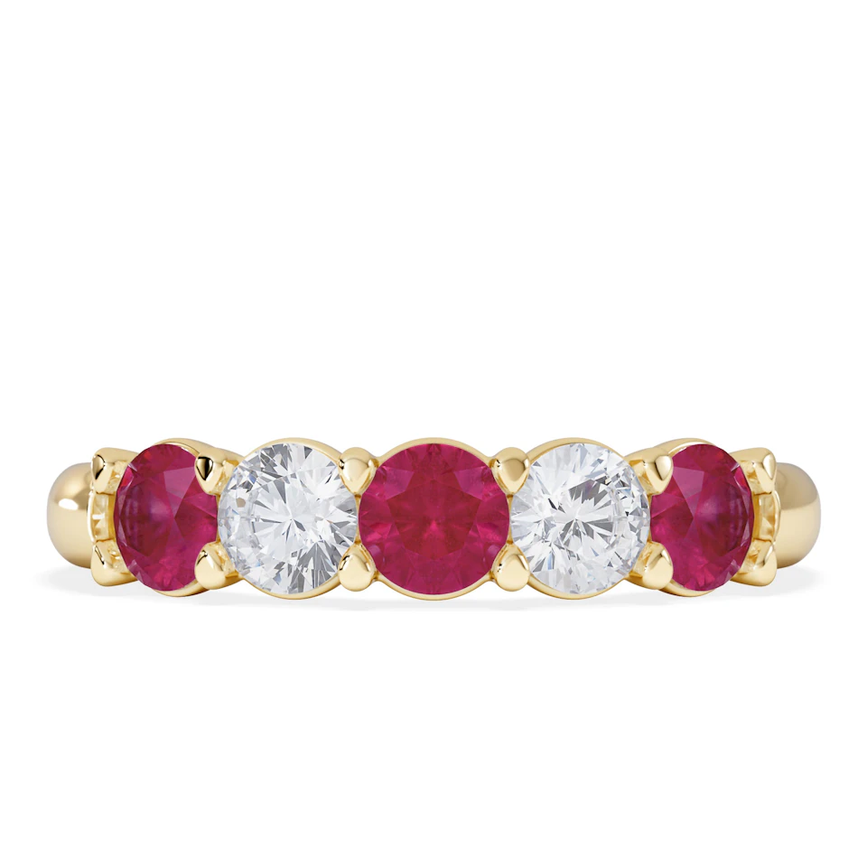 Solene 0.75ct Round Cut Lab Ruby and Lab Diamond Half Eternity Ring in 18K Yellow Gold