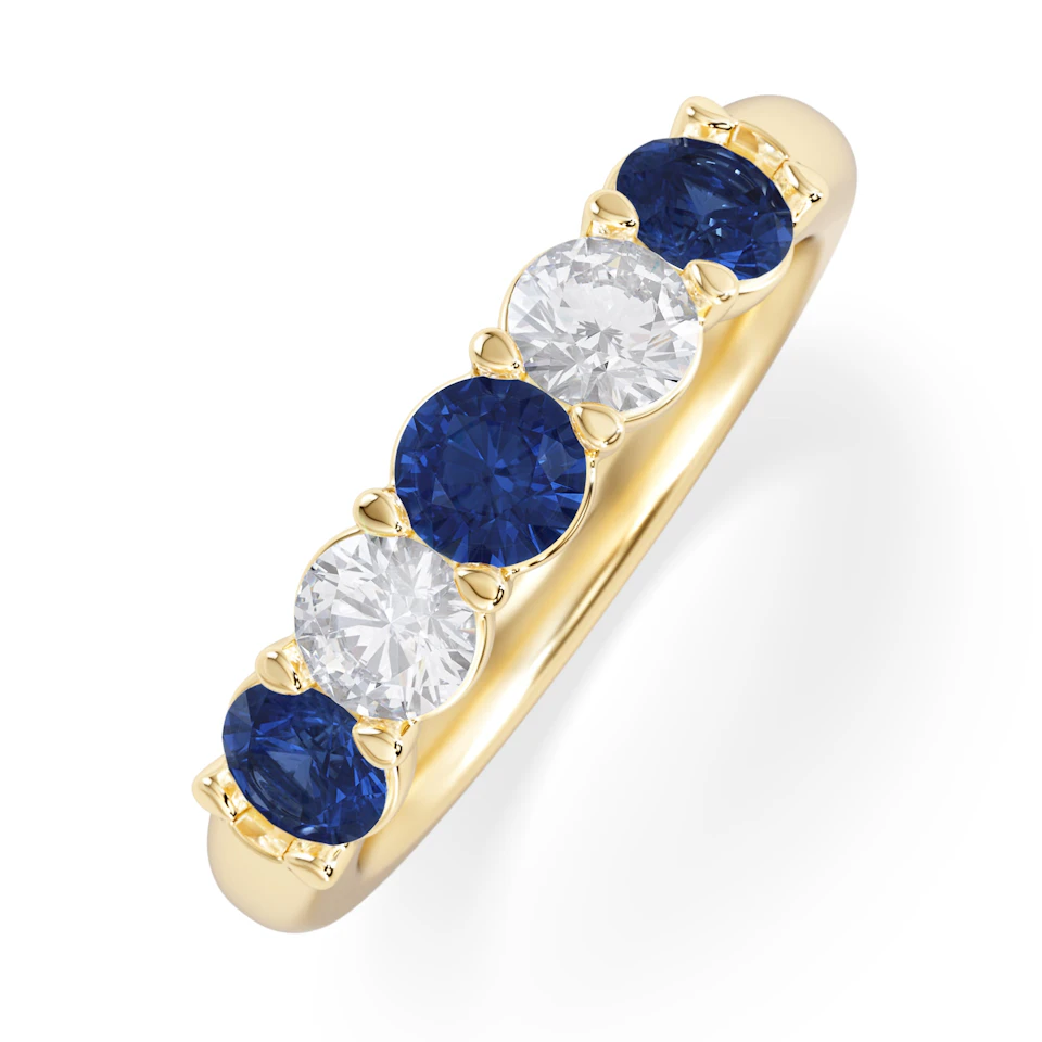 Solene 0.75ct Round Cut Lab Sapphire and Lab Diamond Half Eternity Ring in 18K Yellow Gold