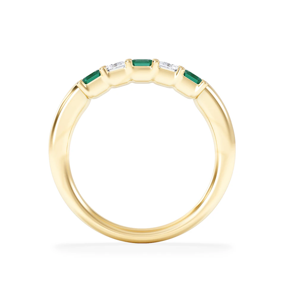 Solene 0.75ct Emerald Cut Lab Emerald and Lab Diamond Half Eternity Ring in 18K Yellow Gold
