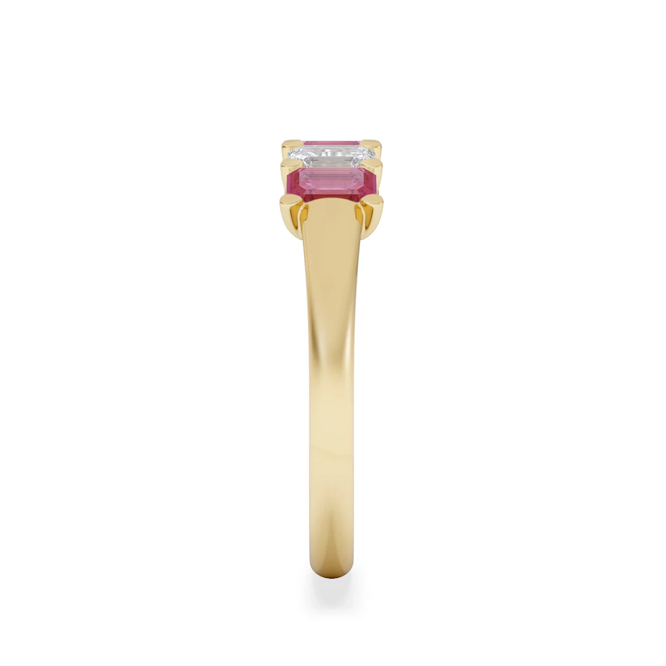 Solene 0.75ct Emerald Cut Lab Ruby and Lab Diamond Half Eternity Ring in 18K Yellow Gold