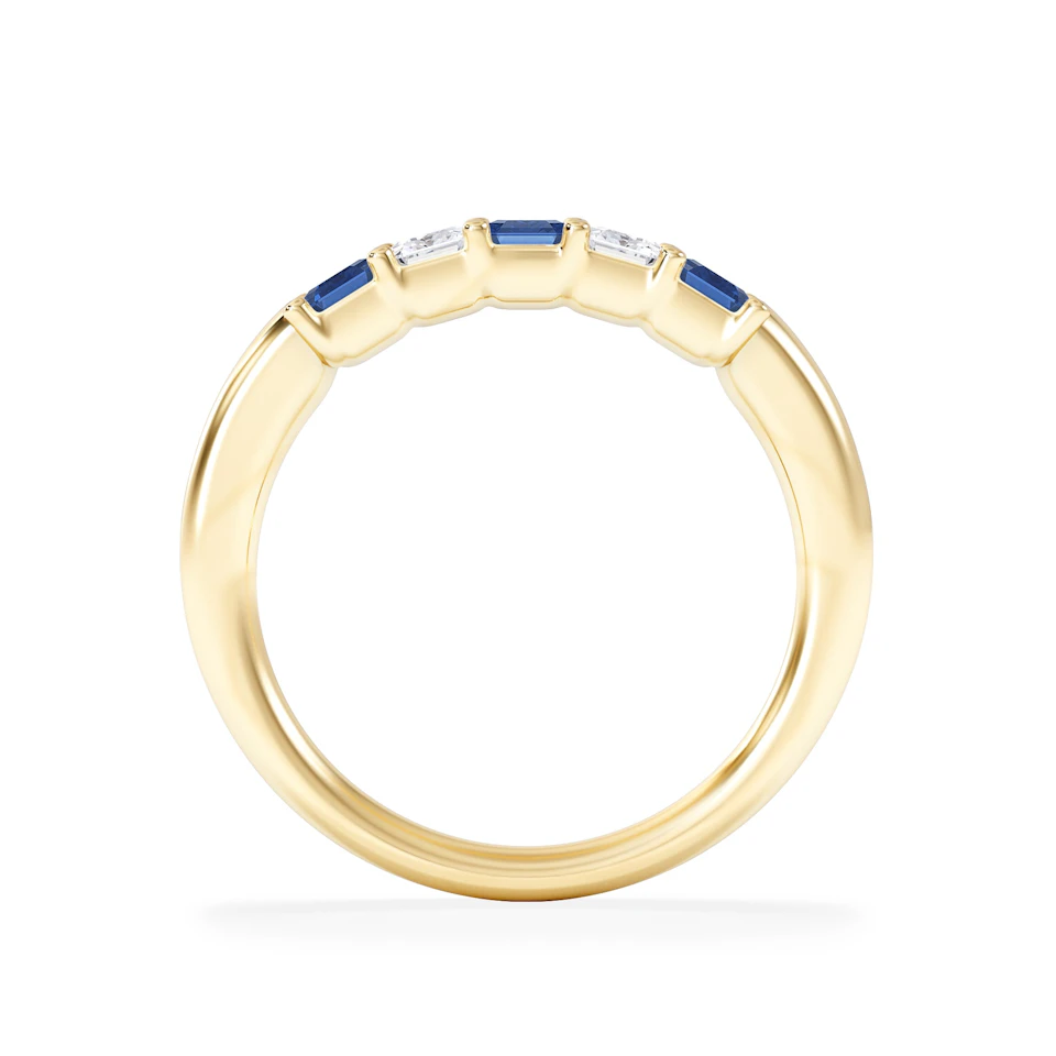 Solene 0.75ct Emerald Cut Lab Sapphire and Lab Diamond Half Band Eternity Ring in 18K Yellow Gold