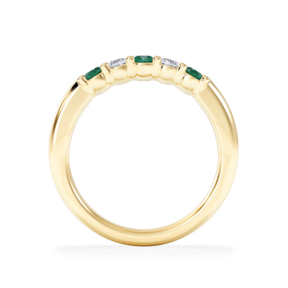 Solene 0.75ct Oval Cut Lab Emerald and Lab Diamond Half Band Eternity Ring in 18K Yellow Gold