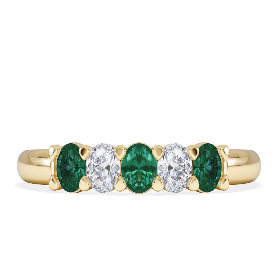 Solene 0.75ct Oval Cut Lab Emerald and Lab Diamond Half Band Eternity Ring in 18K Yellow Gold