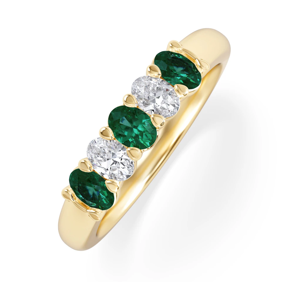 Solene 0.75ct Oval Cut Lab Emerald and Lab Diamond Half Band Eternity Ring in 18K Yellow Gold