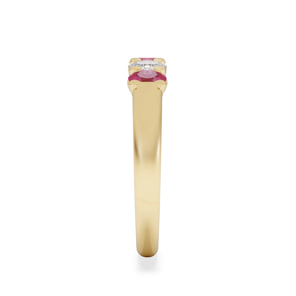 Solene 0.75ct Oval Cut Lab Ruby and Lab Diamond Half Band Eternity Ring in 18K Yellow Gold