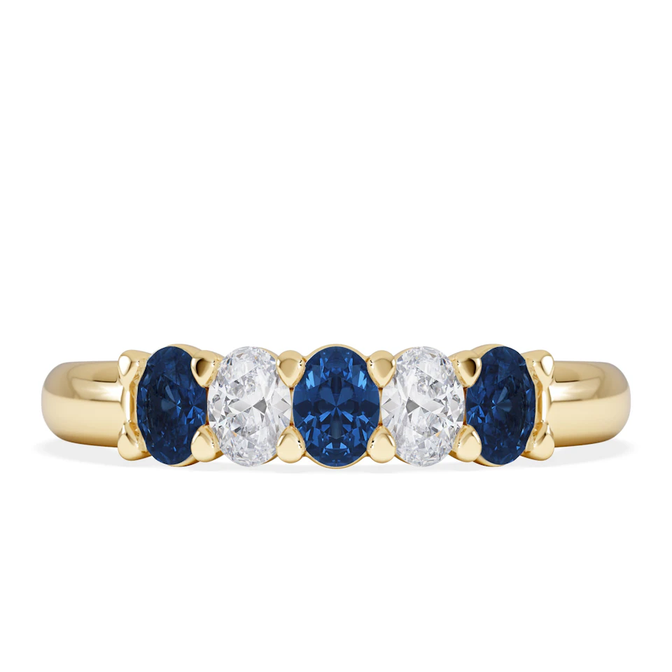 Solene 0.75ct Oval Cut Lab Sapphire and Lab Diamond Half Band Eternity Ring in 18k Yellow Gold