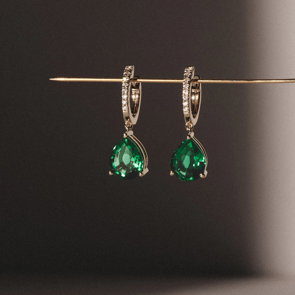 Astra 4.60ct Lab Emerald and Diamond Drop Pear Cut Earrings in 18K Gold Vermeil