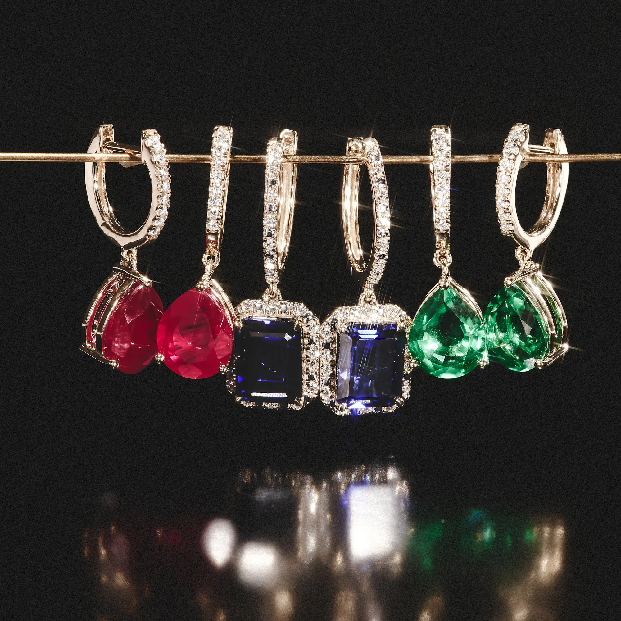 Astra Ruby Astra 6.80ct Lab Ruby and Diamond Drop Pear Cut Earrings in Silver ...
