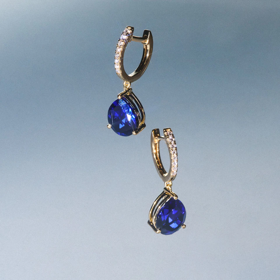 Astra 6.50ct Lab Sapphire and Diamond Drop Pear Cut Earrings in 18K Gold Vermeil