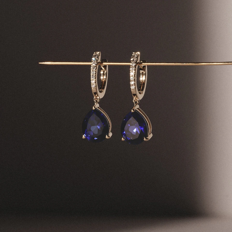Astra 6.50ct Lab Sapphire and Diamond Drop Pear Cut Earrings in 18K Gold Vermeil