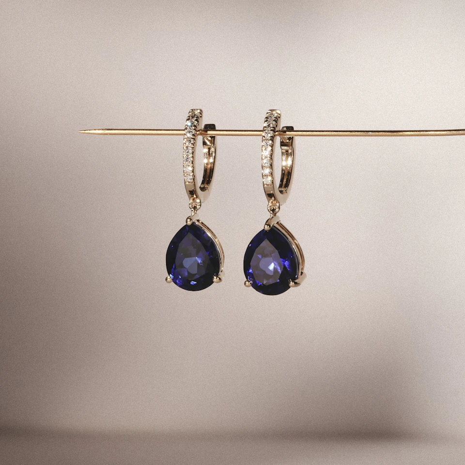 Astra 6.50ct Lab Sapphire and Diamond Drop Pear Cut Earrings in 18K Gold Vermeil