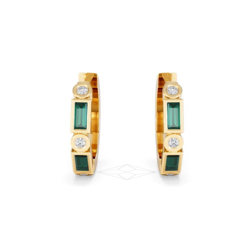 Forme 0.52ct Baguette Cut Lab Emerald  Huggie Earrings in 18K Gold Vermeil