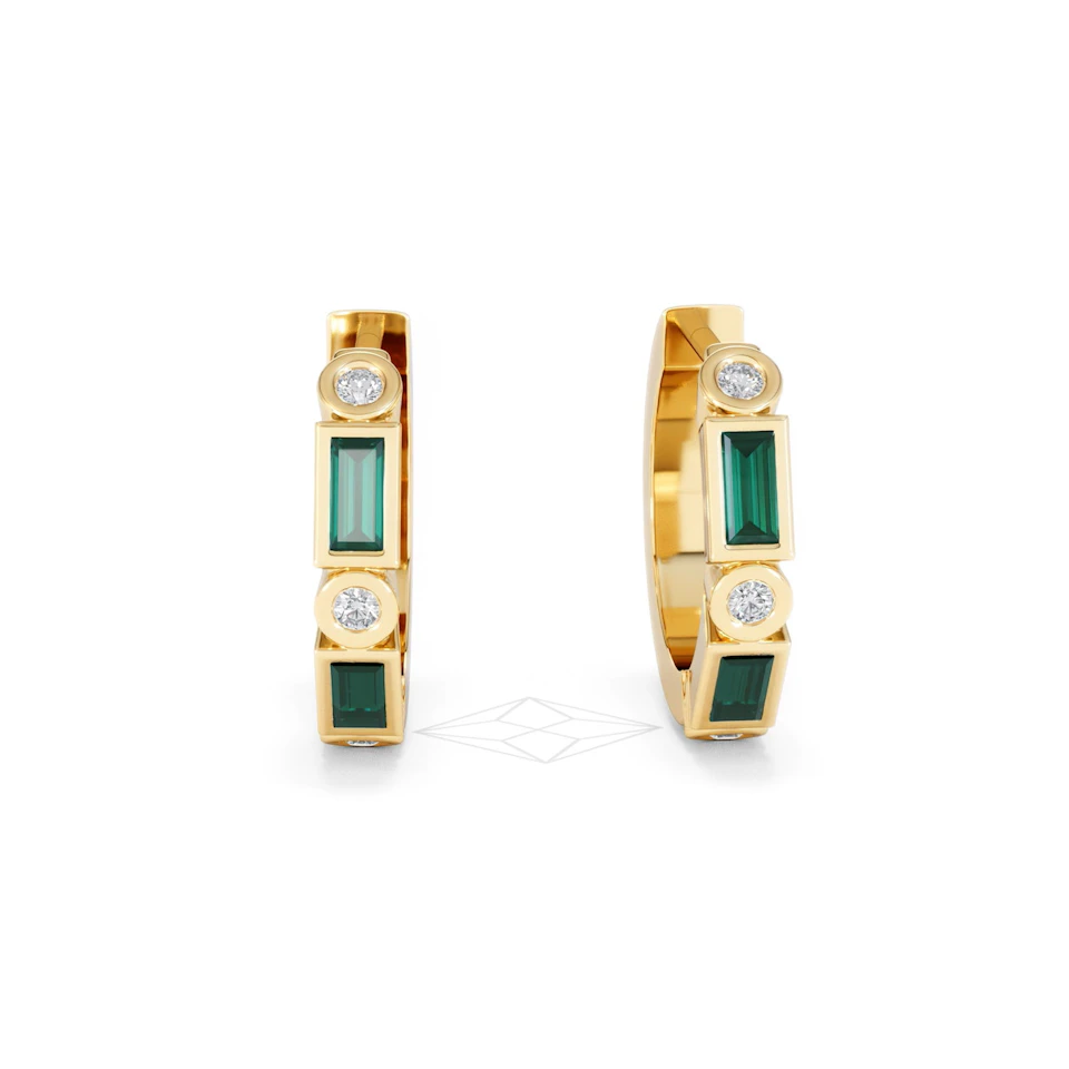 Forme 0.52ct Baguette Cut Lab Emerald  Huggie Earrings in 18K Gold Vermeil