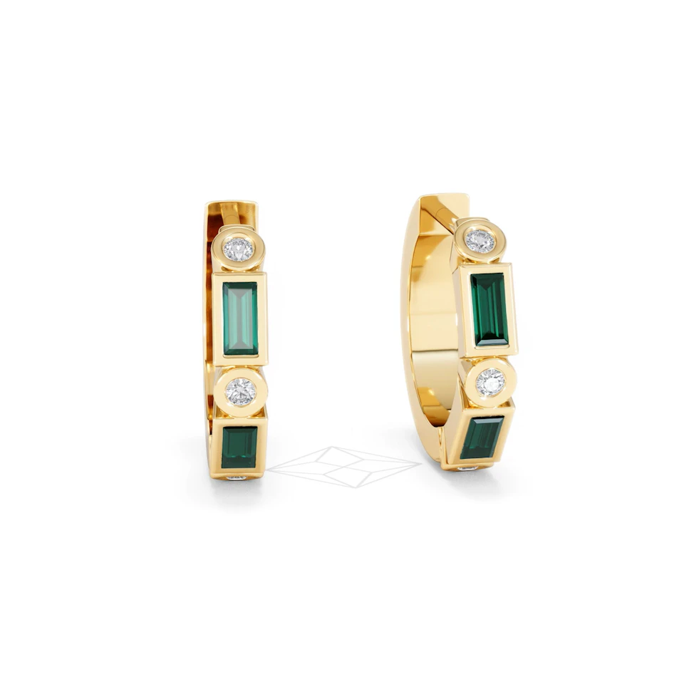 Forme 0.52ct Baguette Cut Lab Emerald  Huggie Earrings in 18K Gold Vermeil