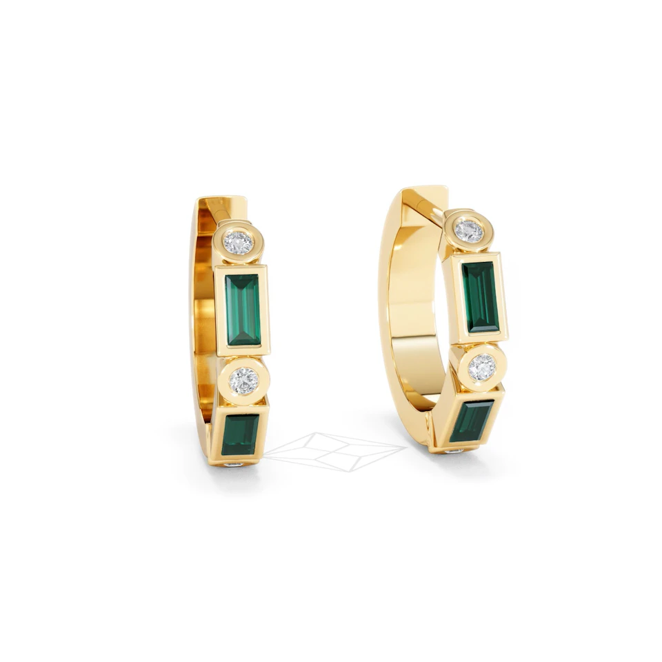 Forme 0.52ct Baguette Cut Lab Emerald  Huggie Earrings in 18K Gold Vermeil