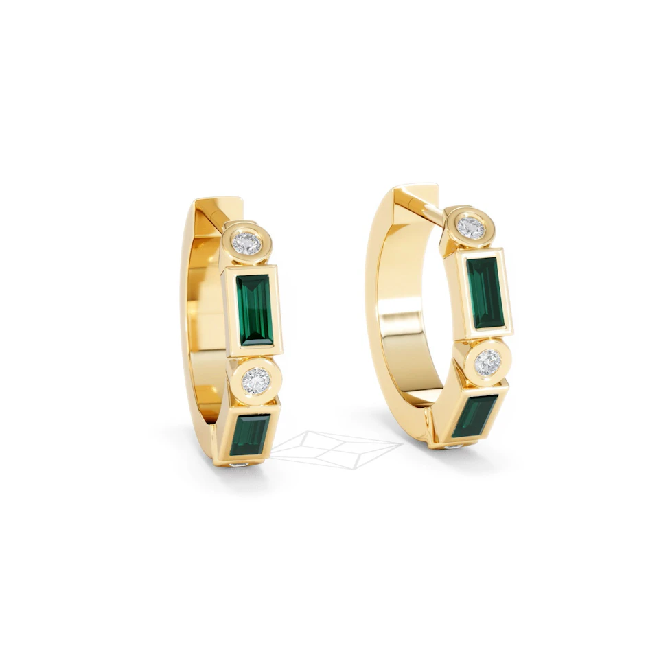 Forme 0.52ct Baguette Cut Lab Emerald  Huggie Earrings in 18K Gold Vermeil