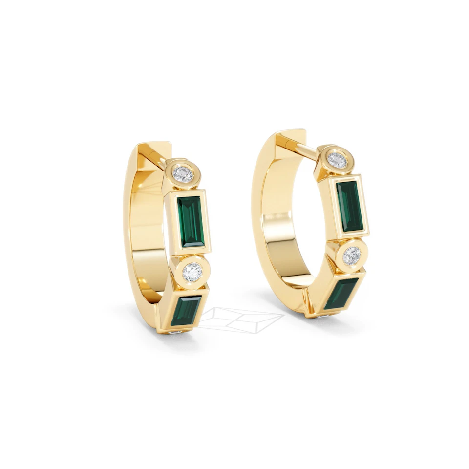 Forme 0.52ct Baguette Cut Lab Emerald  Huggie Earrings in 18K Gold Vermeil