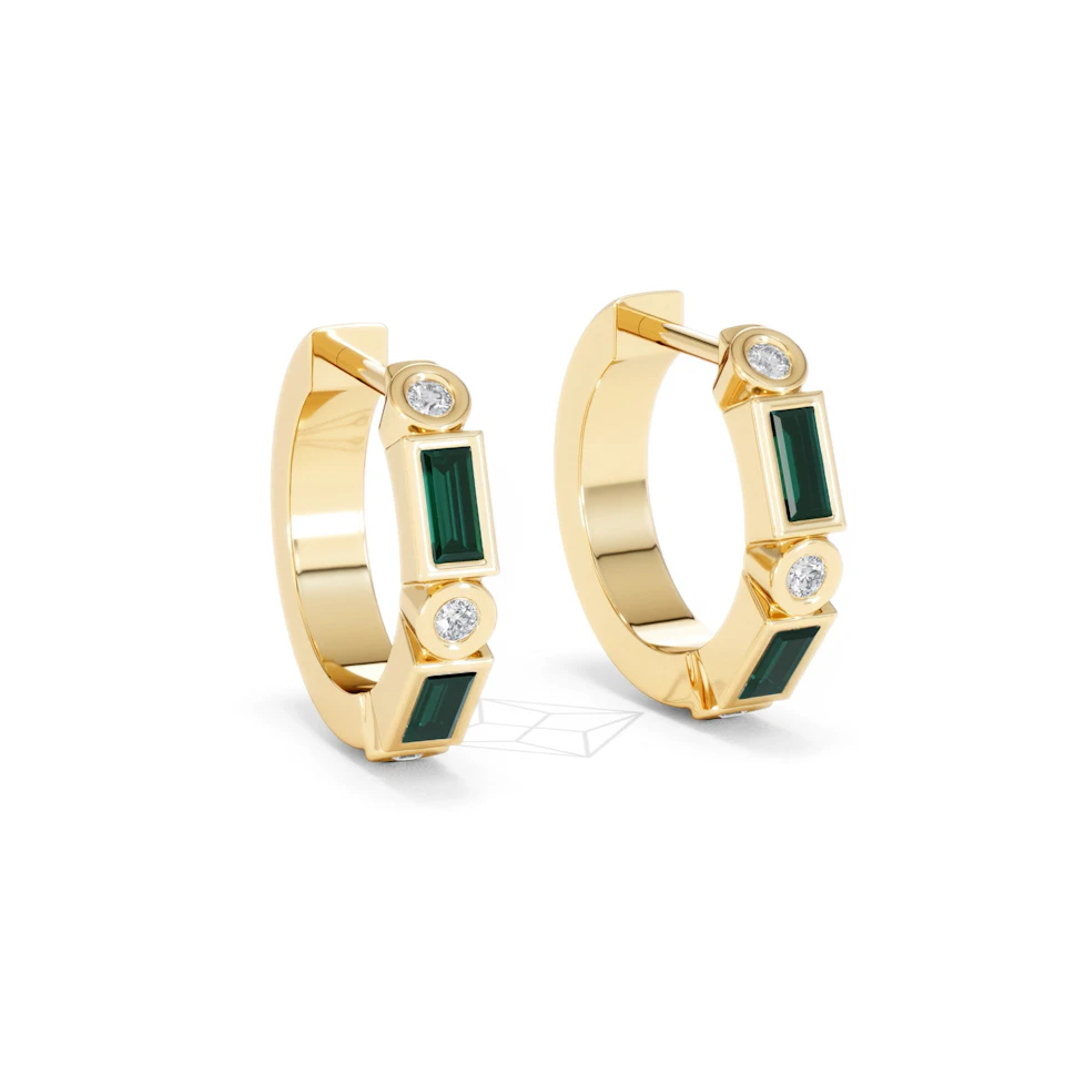 Forme 0.52ct Baguette Cut Lab Emerald  Huggie Earrings in 18K Gold Vermeil
