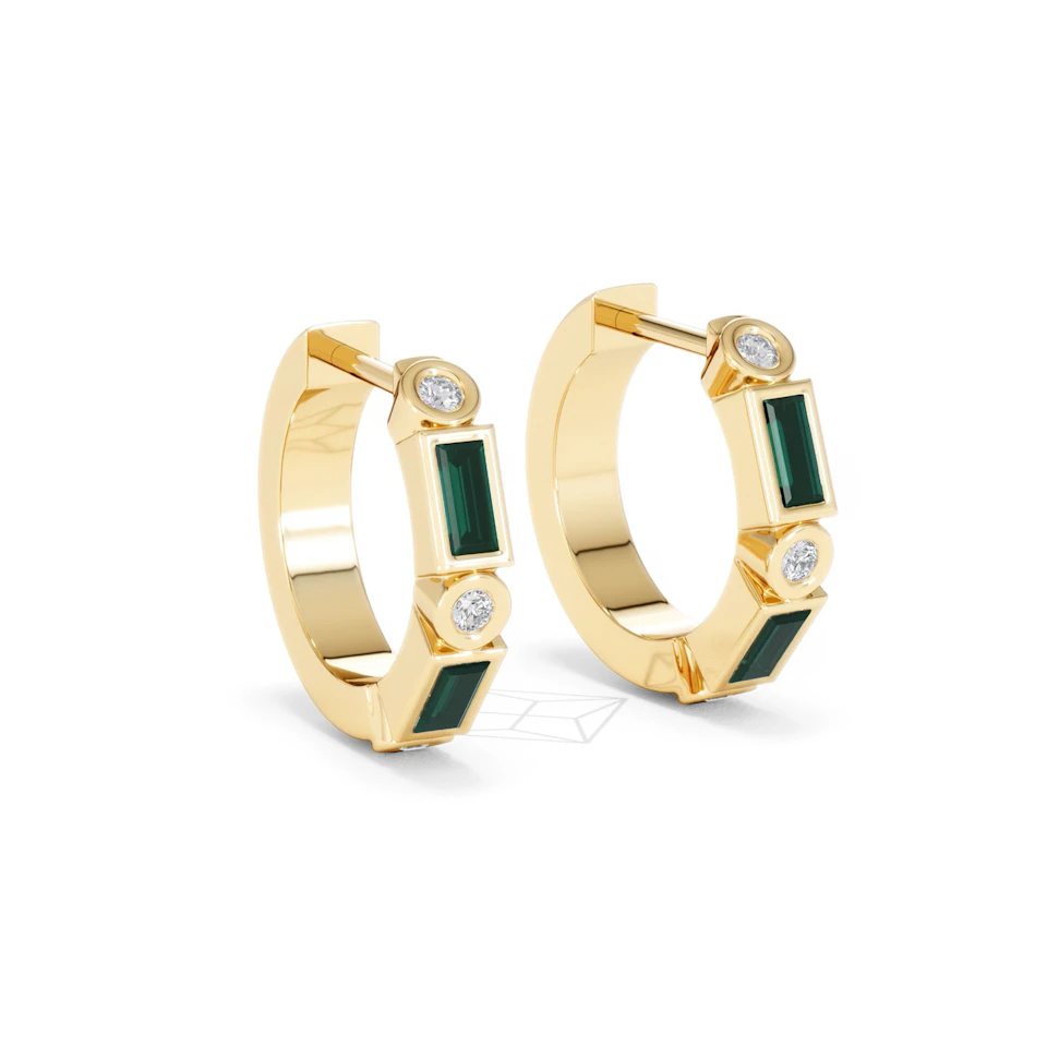 Forme 0.52ct Baguette Cut Lab Emerald  Huggie Earrings in 18K Gold Vermeil