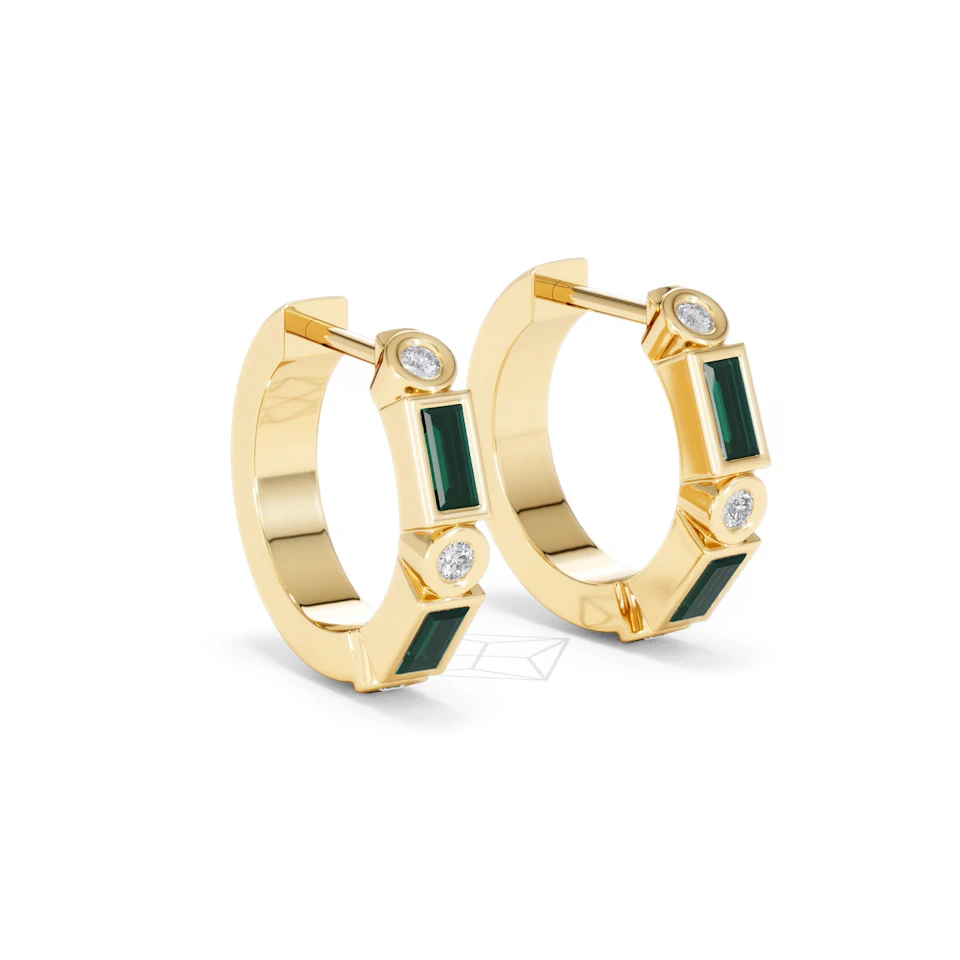 Forme 0.52ct Baguette Cut Lab Emerald  Huggie Earrings in 18K Gold Vermeil