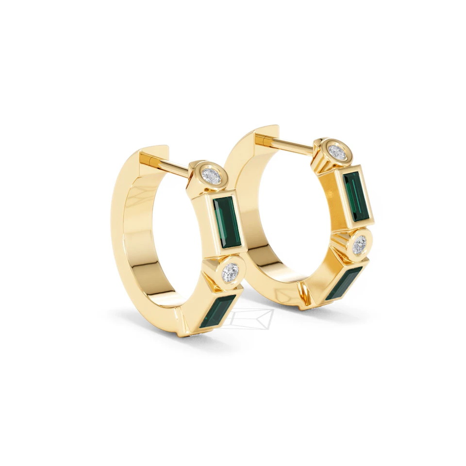 Forme 0.52ct Baguette Cut Lab Emerald  Huggie Earrings in 18K Gold Vermeil