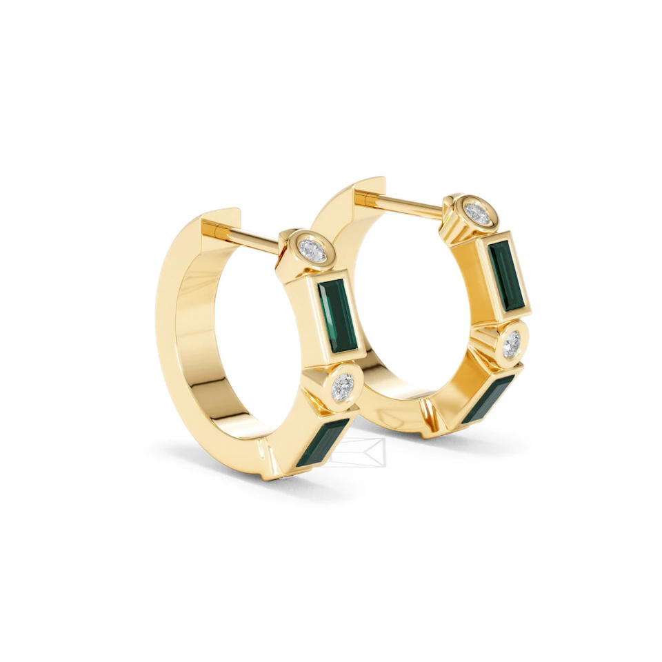 Forme 0.52ct Baguette Cut Lab Emerald  Huggie Earrings in 18K Gold Vermeil