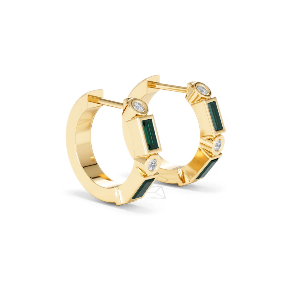Forme 0.52ct Baguette Cut Lab Emerald  Huggie Earrings in 18K Gold Vermeil