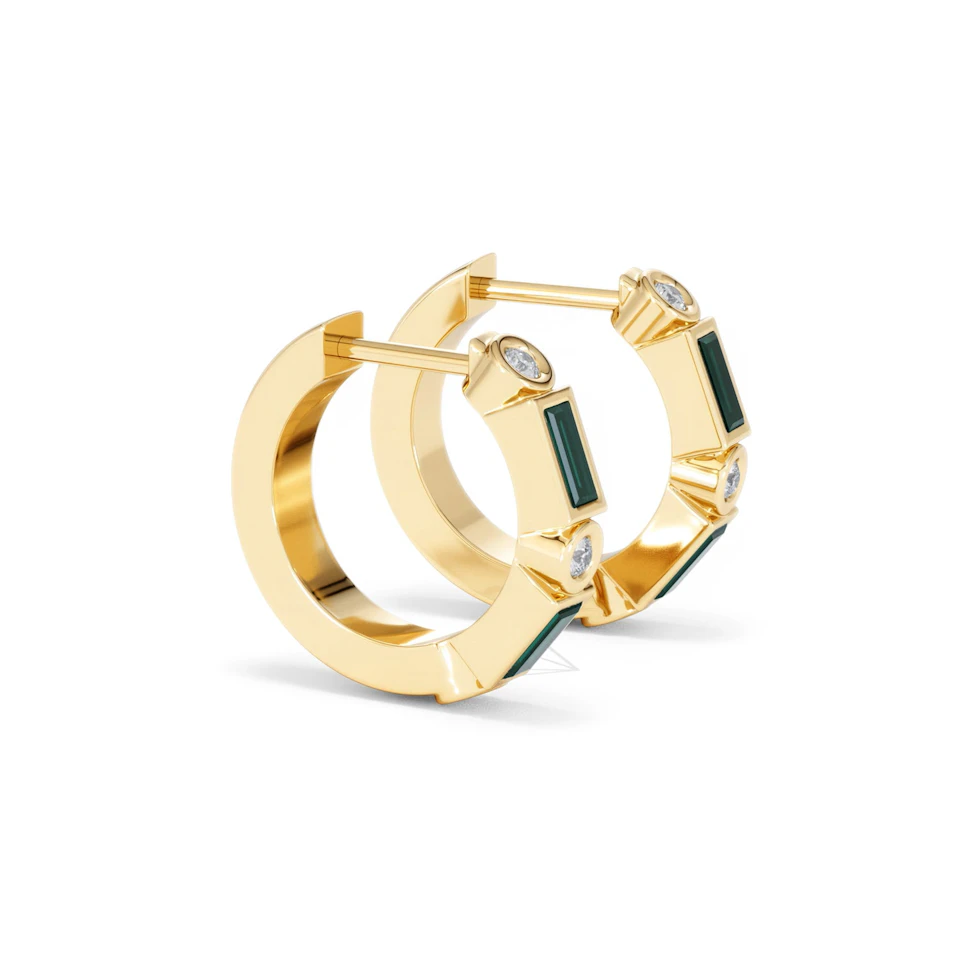 Forme 0.52ct Baguette Cut Lab Emerald  Huggie Earrings in 18K Gold Vermeil
