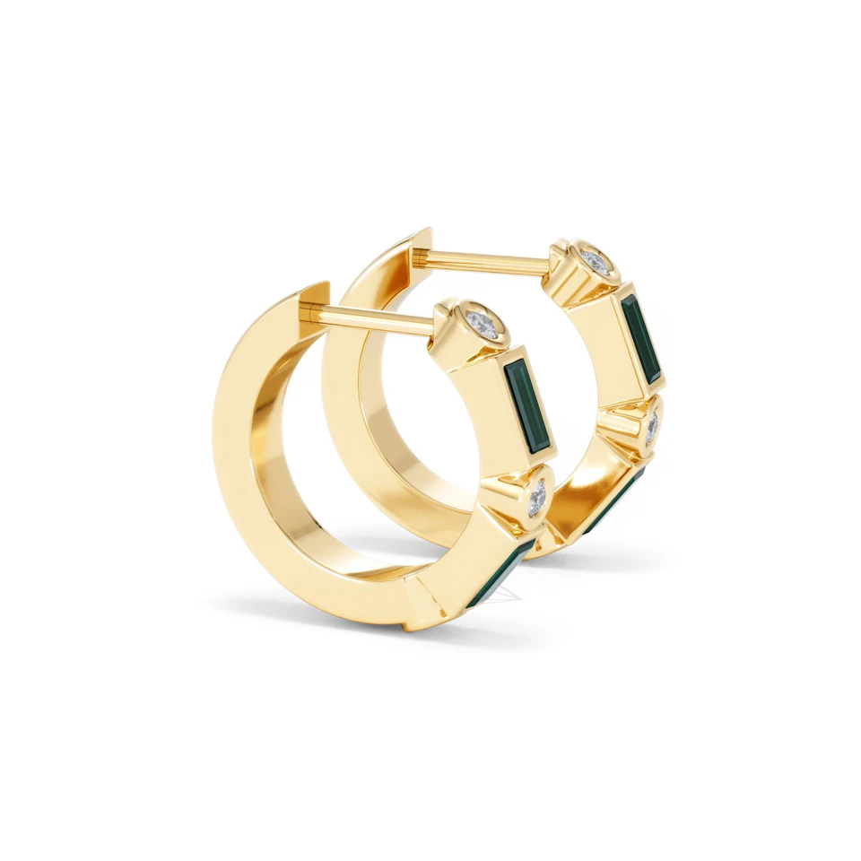 Forme 0.52ct Baguette Cut Lab Emerald  Huggie Earrings in 18K Gold Vermeil