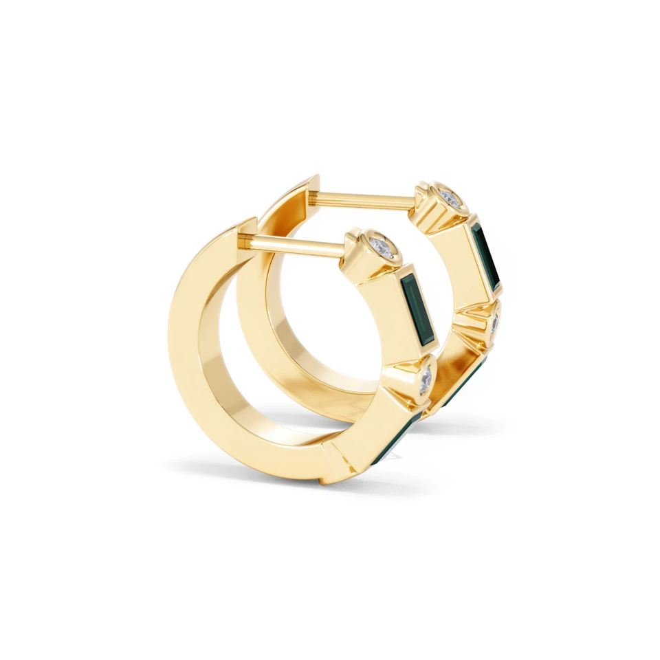 Forme 0.52ct Baguette Cut Lab Emerald  Huggie Earrings in 18K Gold Vermeil