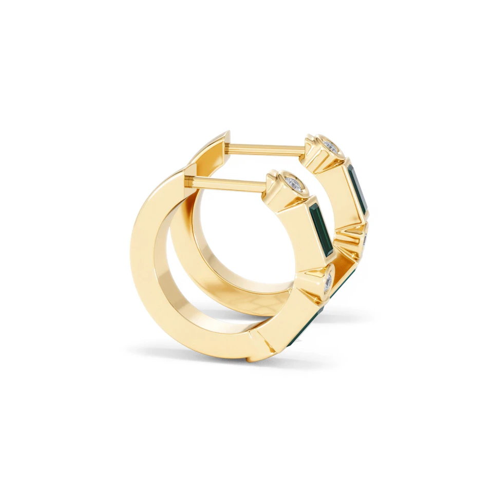 Forme 0.52ct Baguette Cut Lab Emerald  Huggie Earrings in 18K Gold Vermeil