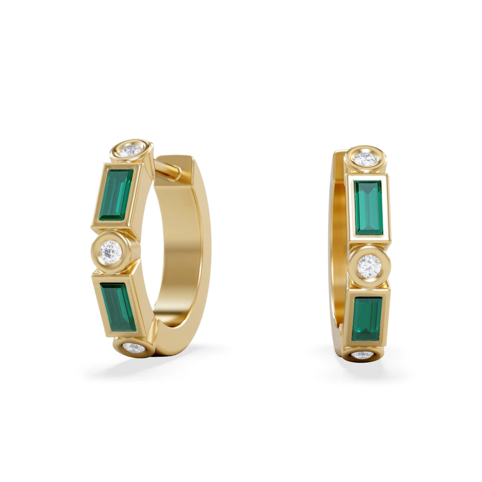 Forme 0.52ct Baguette Cut Lab Emerald  Huggie Earrings in 18K Gold Vermeil
