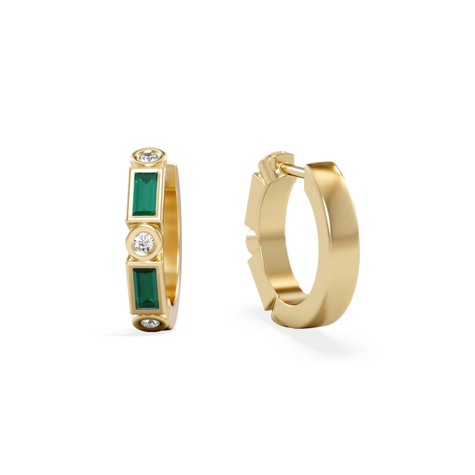 Forme 0.52ct Baguette Cut Lab Emerald  Huggie Earrings in 18K Gold Vermeil