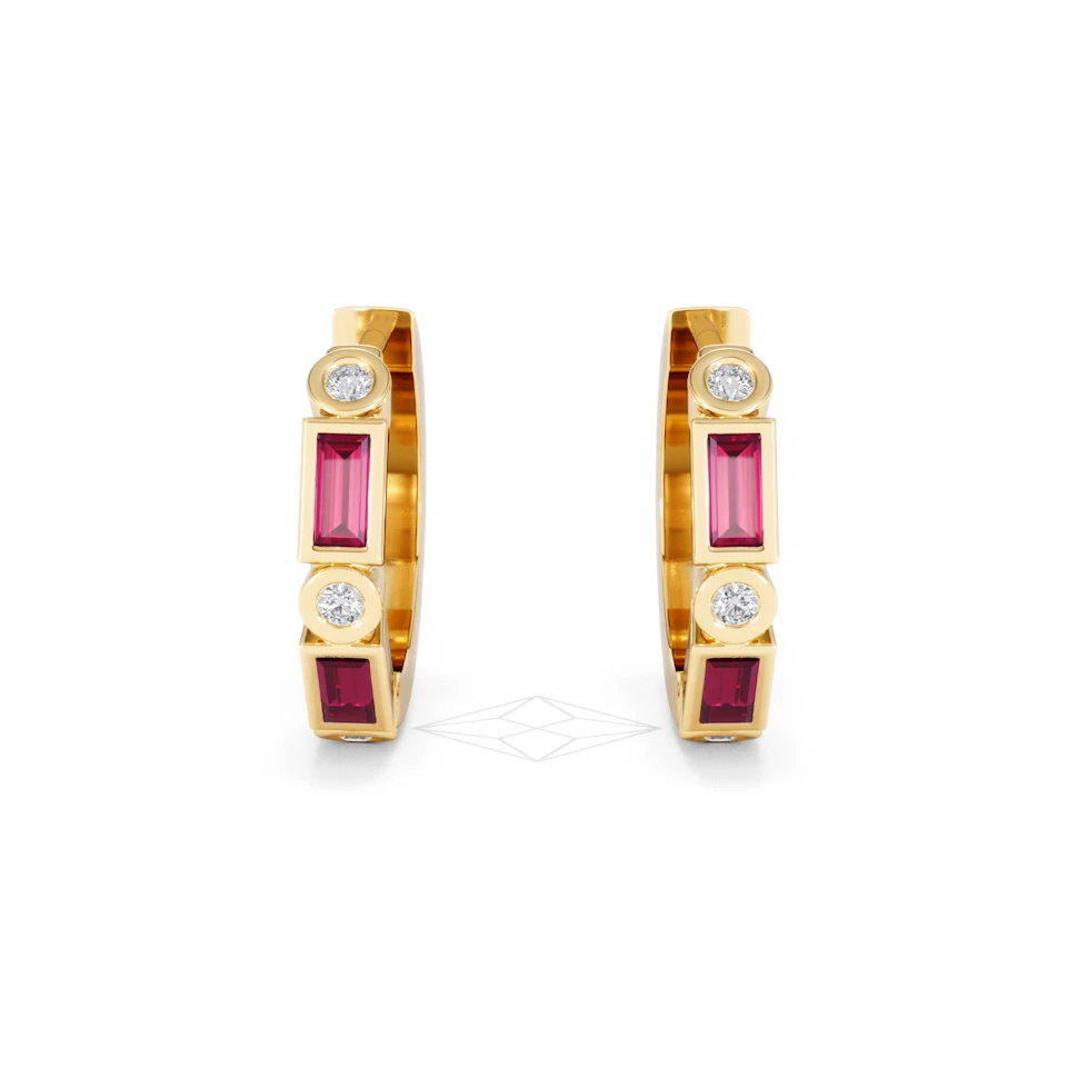 Forme 0.52ct Baguette Cut Lab Ruby Huggie Earrings in 18K Gold Vermeil