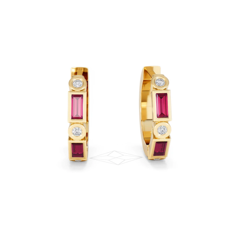 Forme 0.52ct Baguette Cut Lab Ruby Huggie Earrings in 18K Gold Vermeil