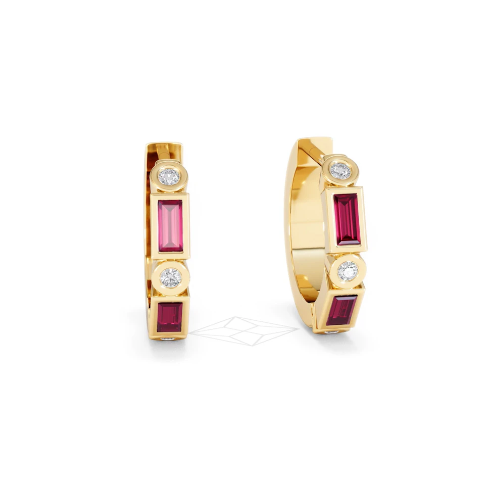 Forme 0.52ct Baguette Cut Lab Ruby Huggie Earrings in 18K Gold Vermeil