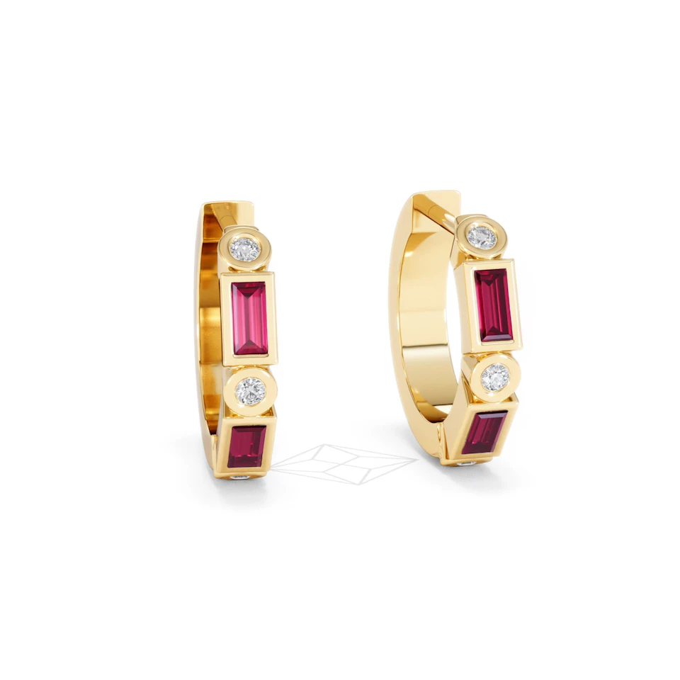 Forme 0.52ct Baguette Cut Lab Ruby Huggie Earrings in 18K Gold Vermeil