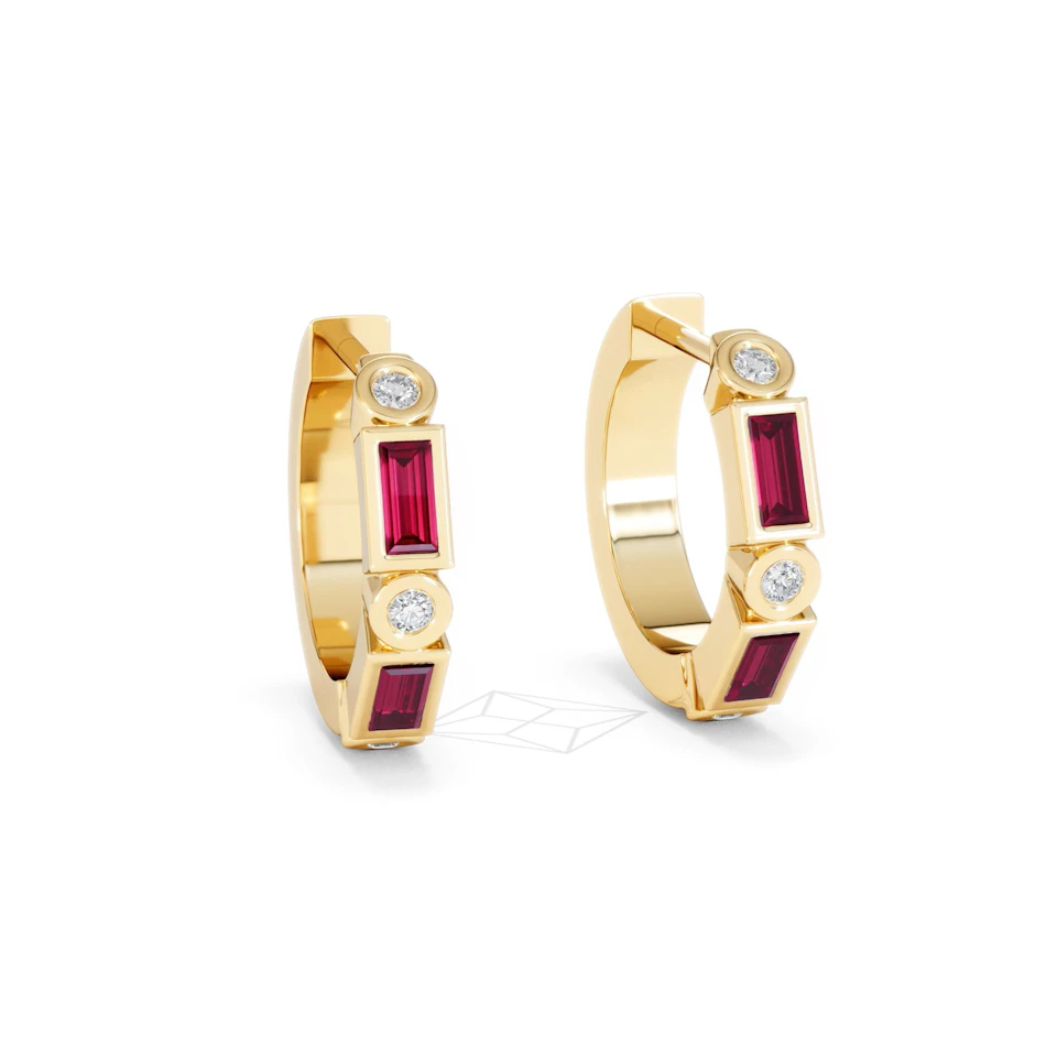 Forme 0.52ct Baguette Cut Lab Ruby Huggie Earrings in 18K Gold Vermeil