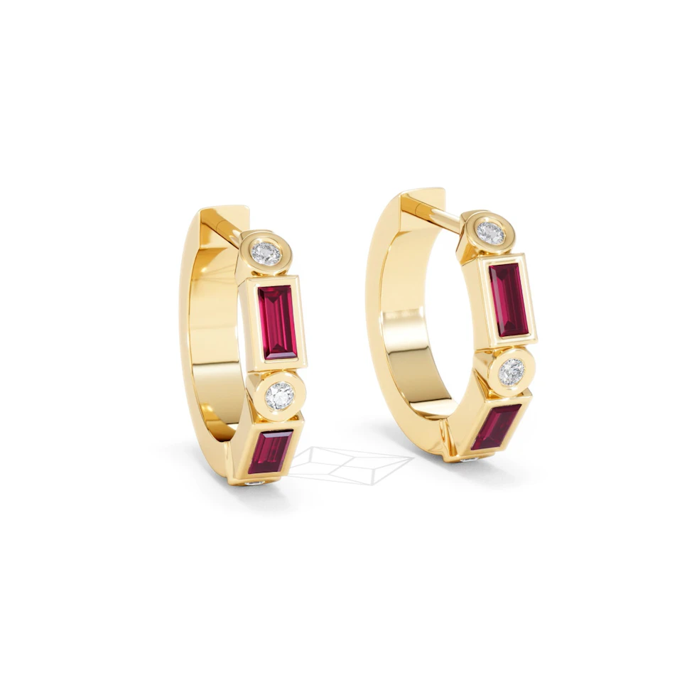 Forme 0.52ct Baguette Cut Lab Ruby Huggie Earrings in 18K Gold Vermeil