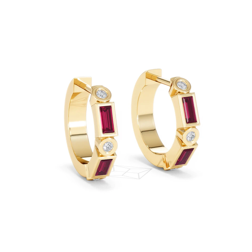 Forme 0.52ct Baguette Cut Lab Ruby Huggie Earrings in 18K Gold Vermeil