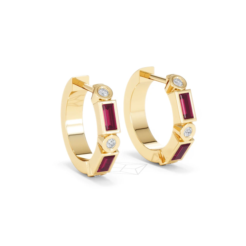 Forme 0.52ct Baguette Cut Lab Ruby Huggie Earrings in 18K Gold Vermeil
